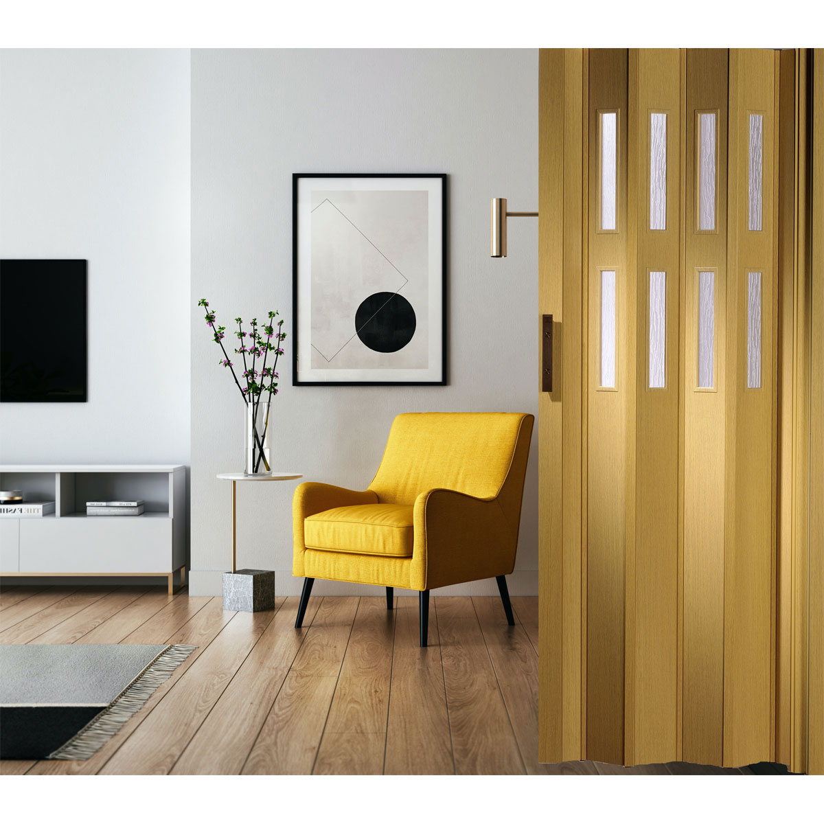 FORTE Kunststoff-Falttür Luciana B 88,5 x H 202 cm Eiche hell 2 Fenster Bild 3