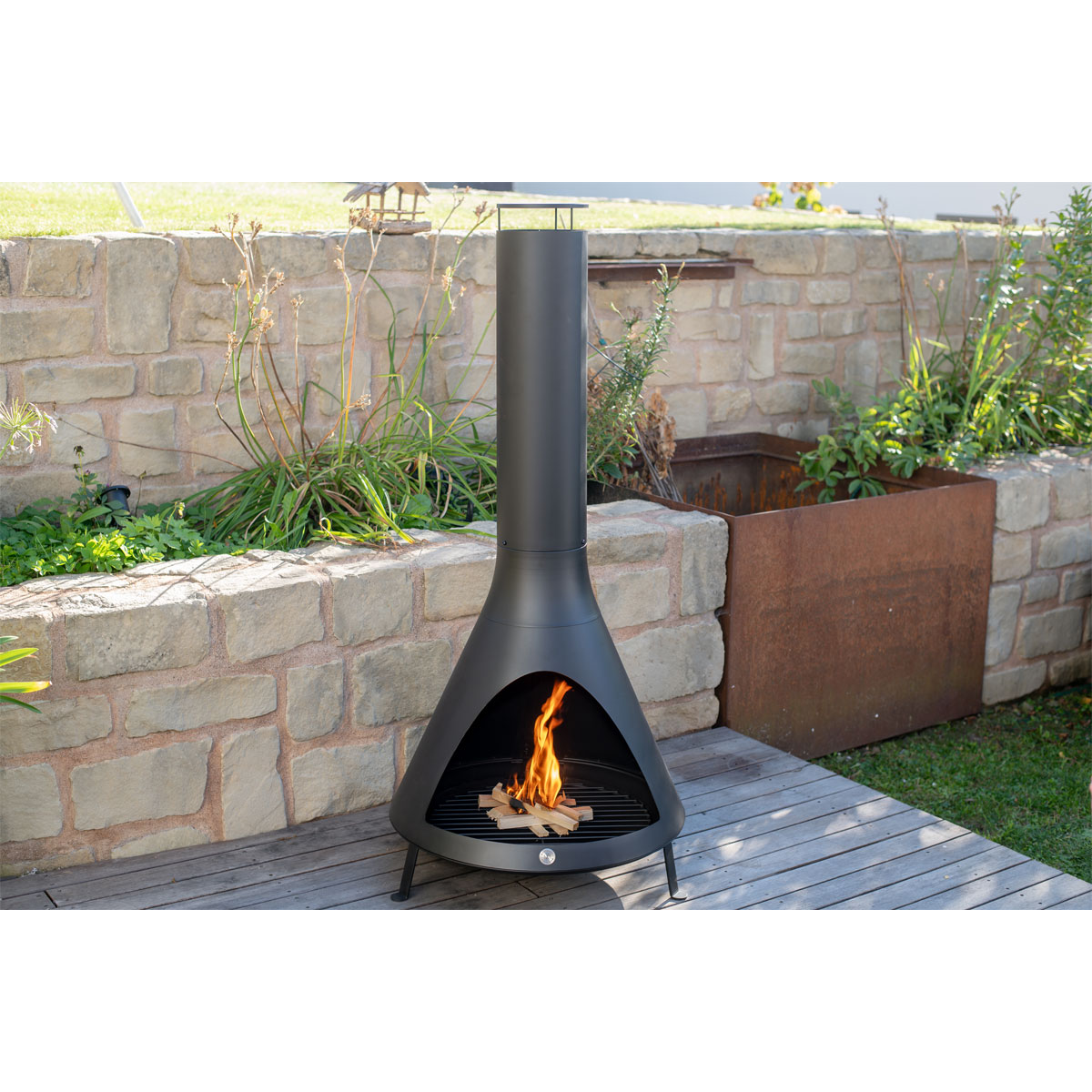 Westmann Terrassenofen Gartenkamin inkl. Rauchablass 70x70x160cm Schwarz Bild 5