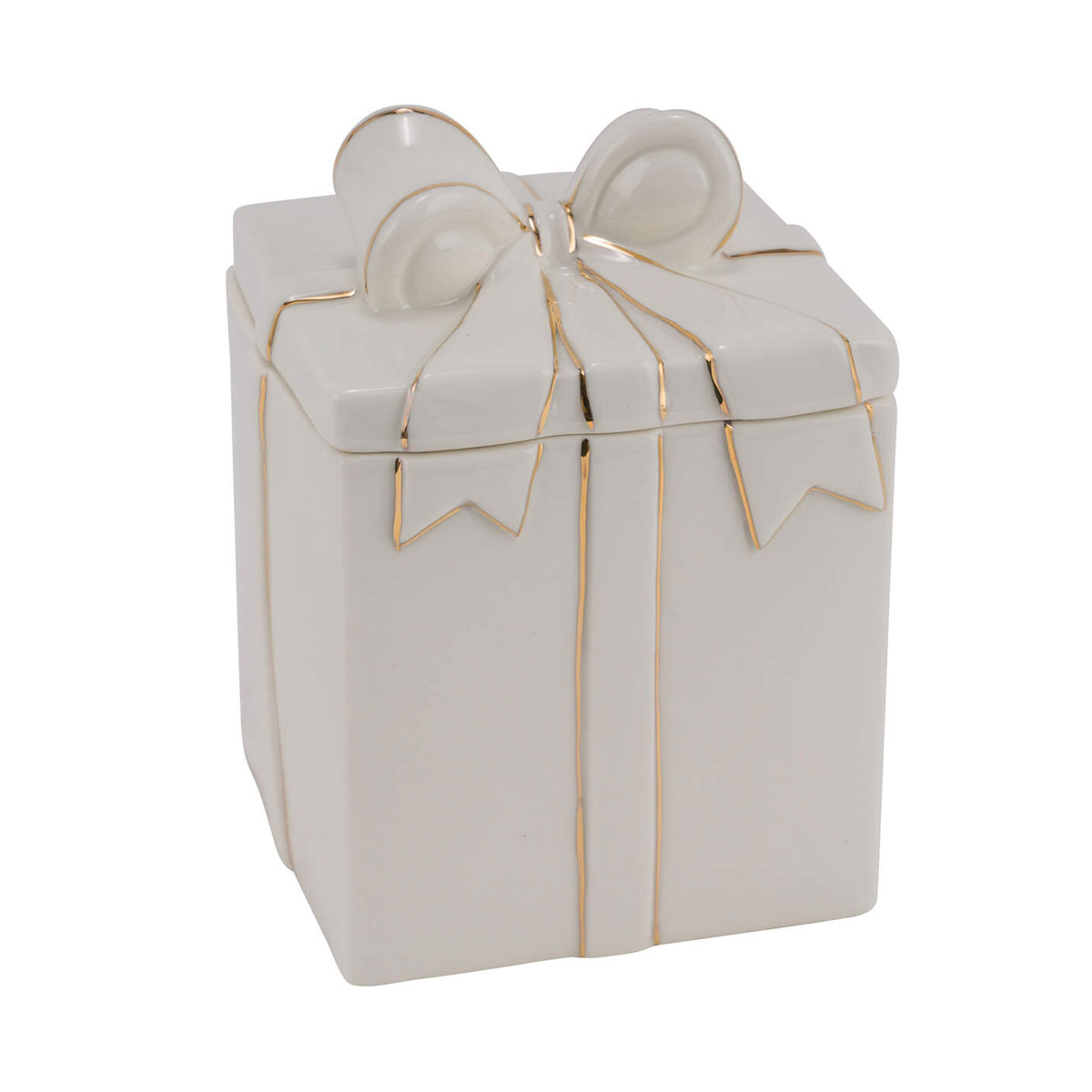 Keramik-Geschenkbox weiß gold 9,5x9,5x13cm