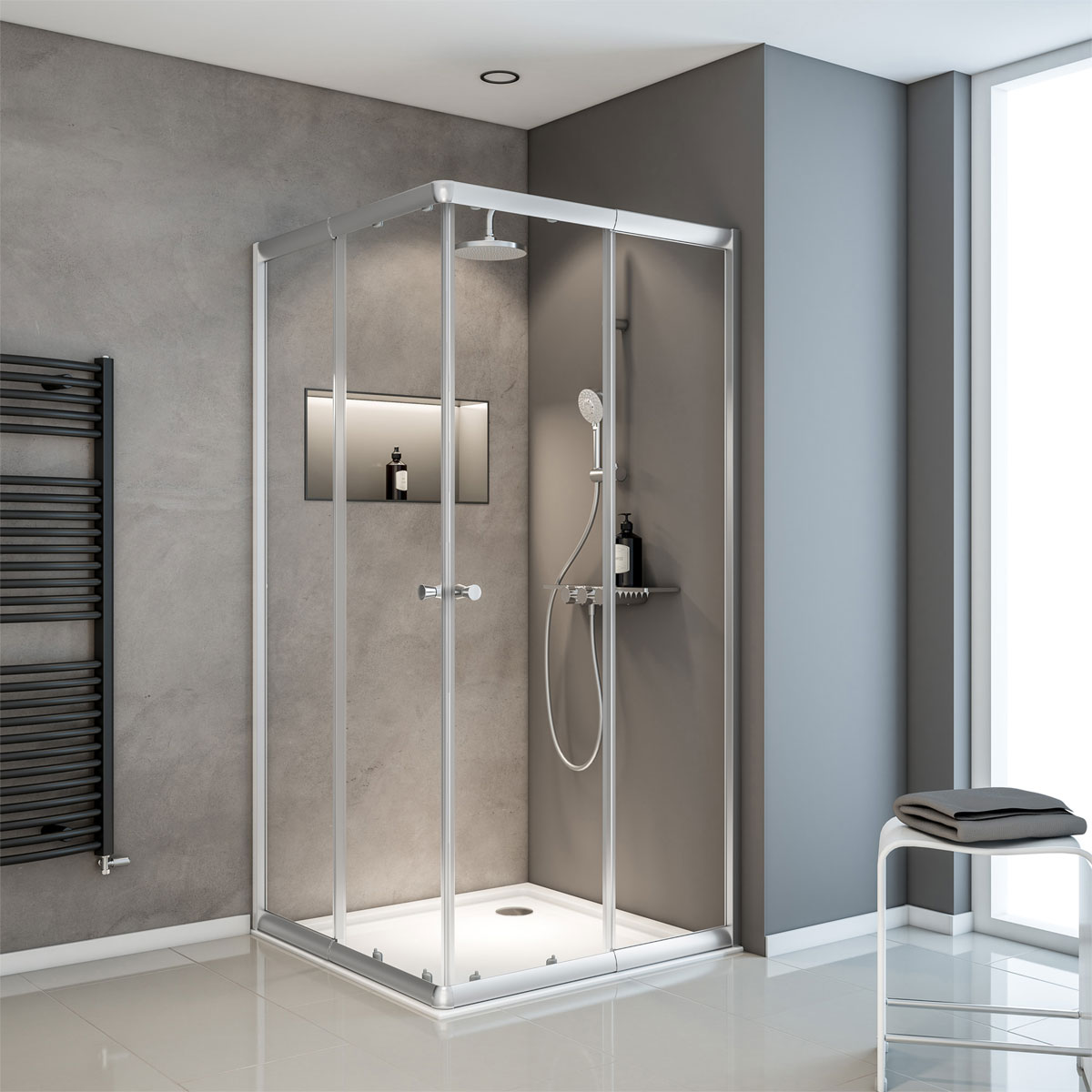 Schulte Eckdusche mit Schiebetür Sunny 75-90 x 180 x 75-90 cm ESG silberfarben Klar hell 50