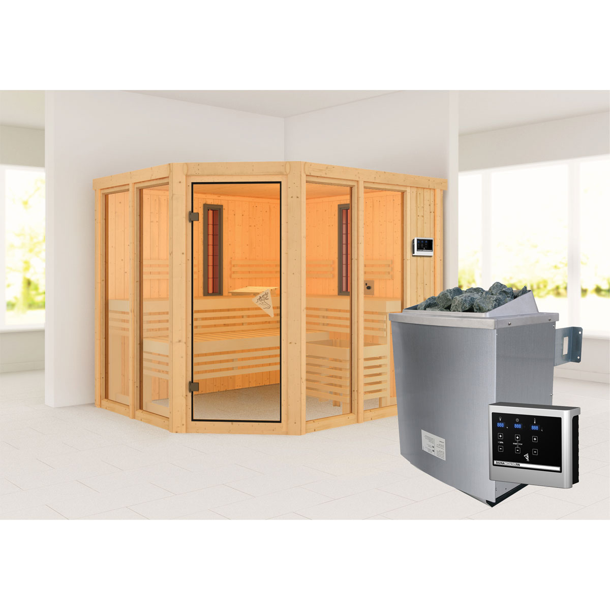 Karibu Infrarotkabine Ava naturbelassen externe Steuerung