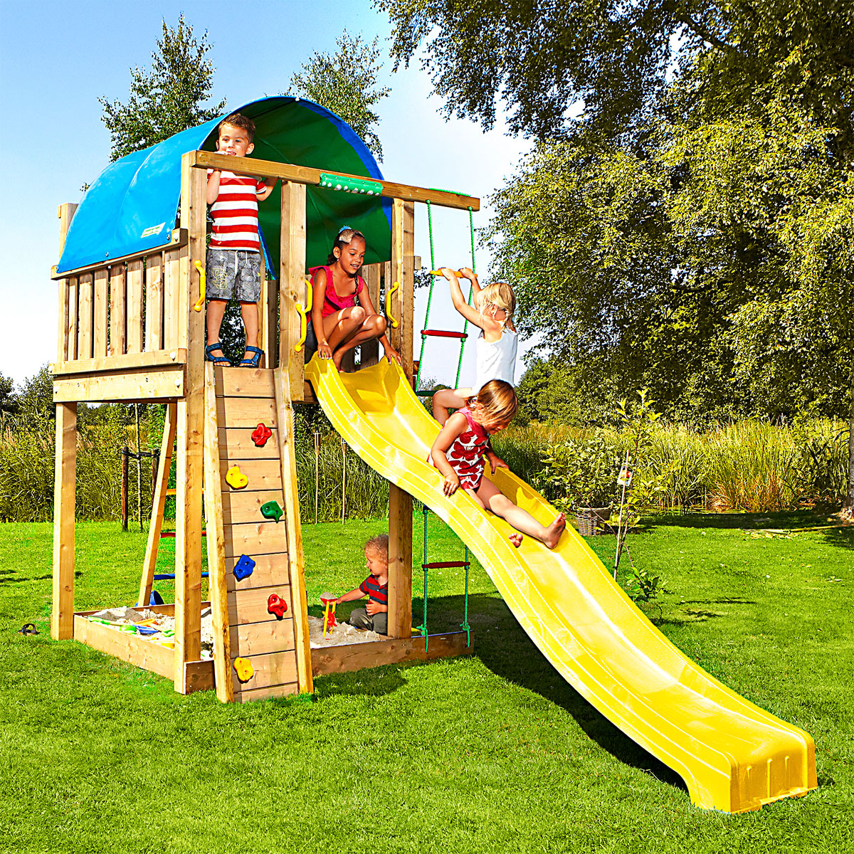 Spielturm Villa inkl. Rutsche gelb390x200x310 cm