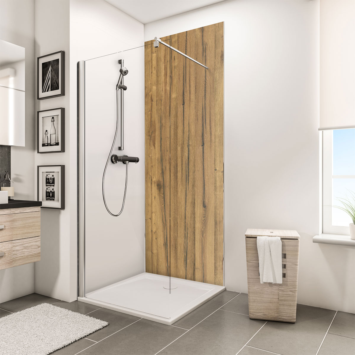 Schulte ExpressPlus Duschrueckwand DecoDesign Dek Holz Schwarzwaldeiche hell 2550 x 1500