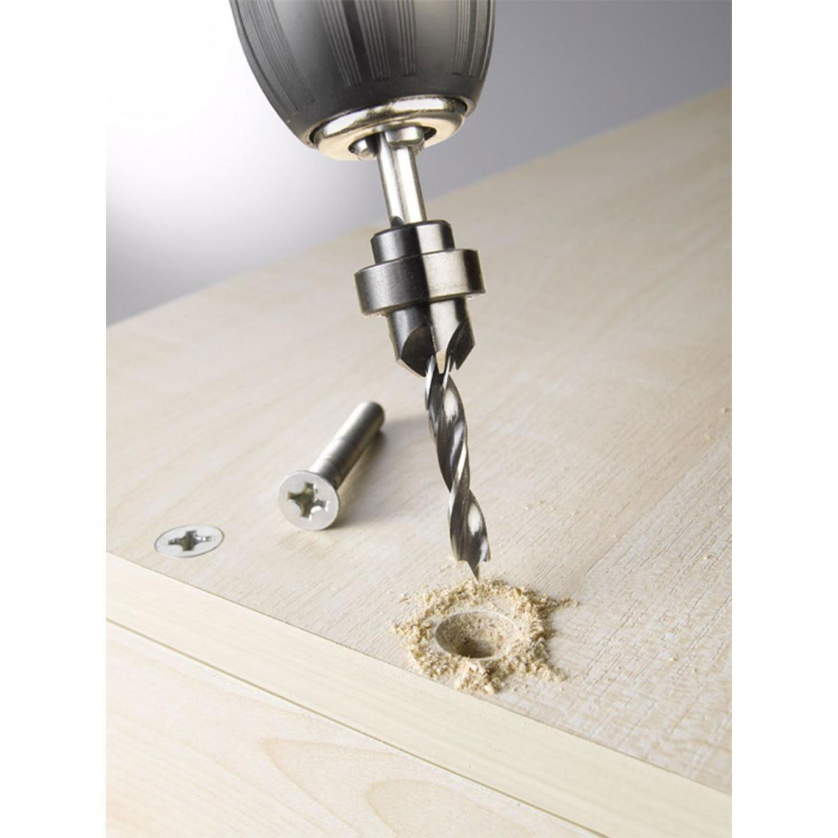 kwb  Holzspiralbohrer-Set mit Aufstecksenker und Tiefenstop 3 teilig Durchmesser 4 mm Bild 3