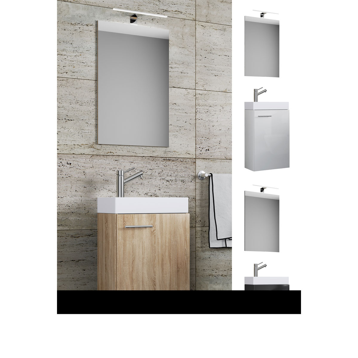 Gäste-Waschplatz Slito mit Spiegelschrank inkl Beleuchtung schwarz Bild 4