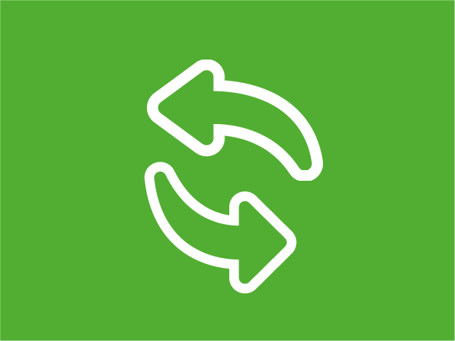 Zwei weiße Pfeile drehen sich im Kreis auf grünem Hintergrund.