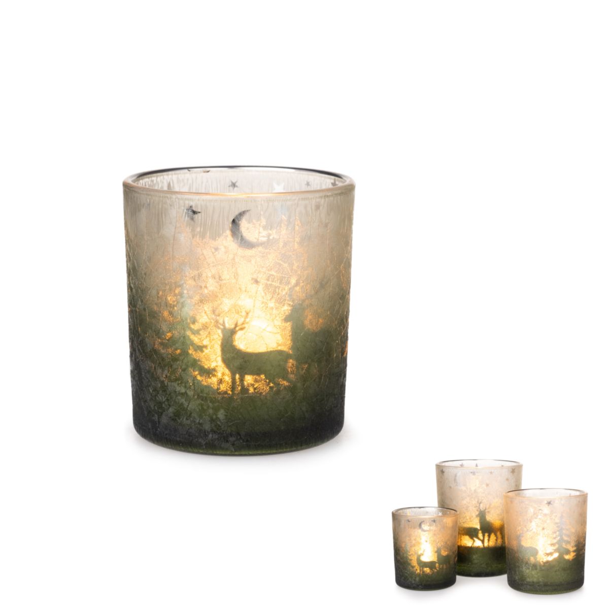 Windlicht Winter 7,5x8cm grün silber