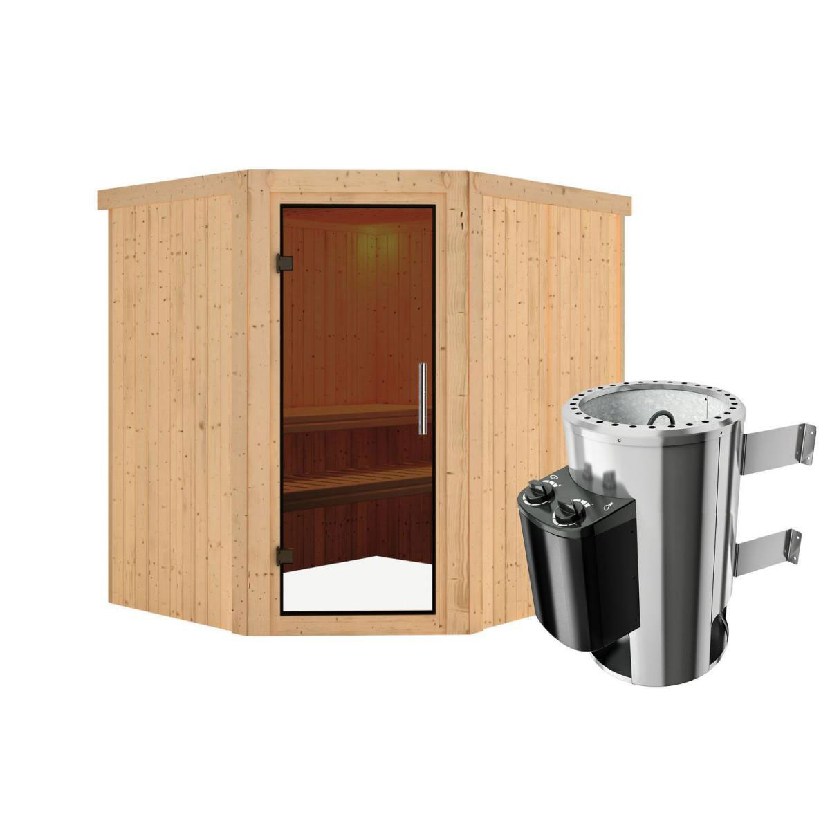 Karibu Sauna Lilja Eckeinstieg 3,6 kW Ofen integr Strg kein Kranz Energiespartür Bild 2