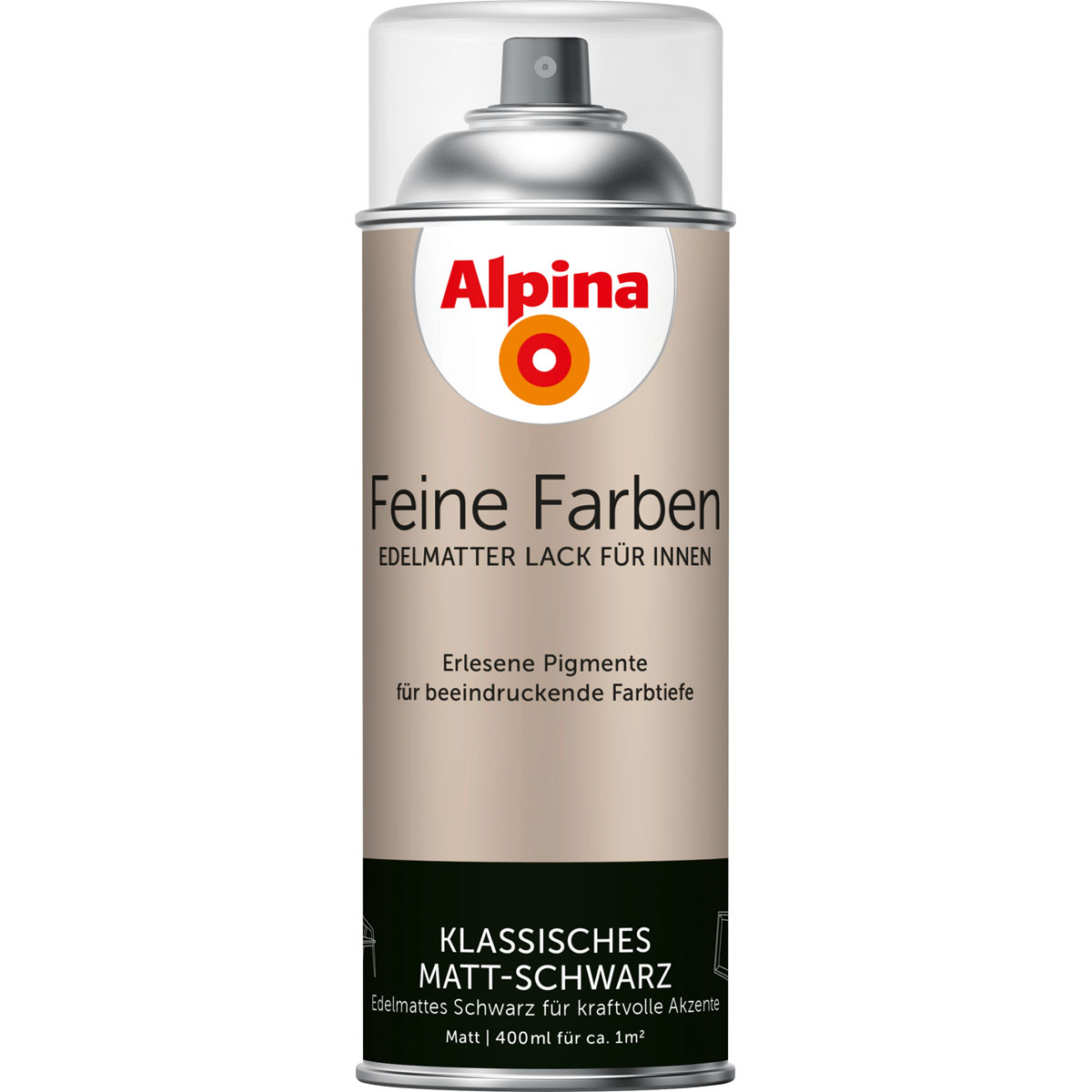 Alpina  Buntlack Feine Farben Sprühlack Klassisches Matt-Schwarz edelmatt 400ml