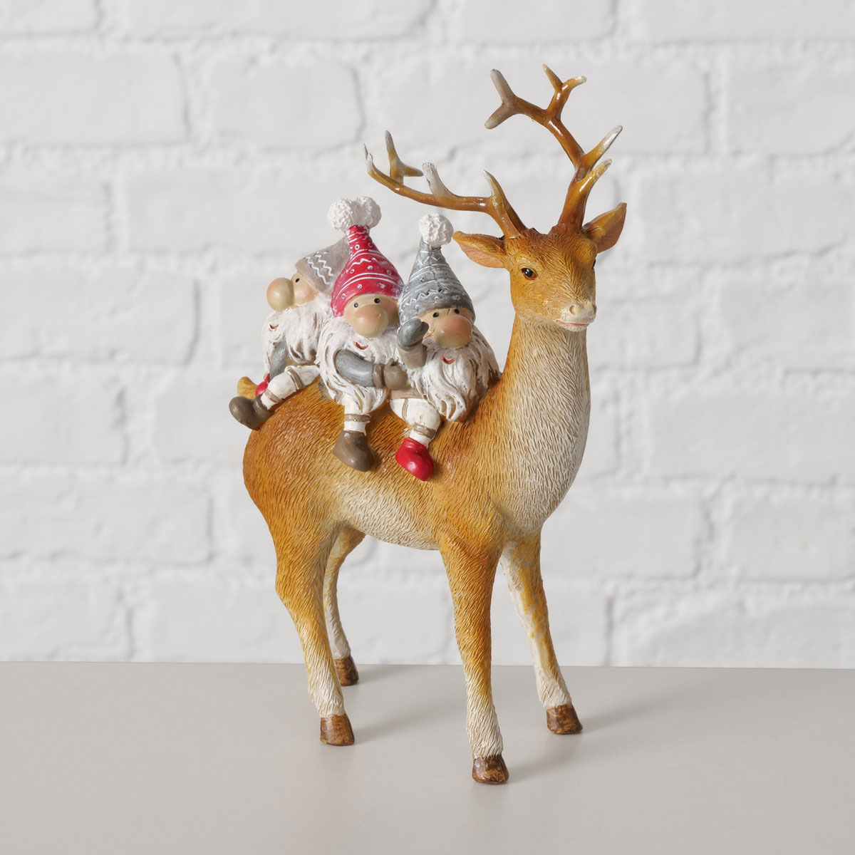 Figur Fiete Hirsch Wichtel 10,5 x 5,4 x 15,5 cm braun grau rot weiß Bild 4