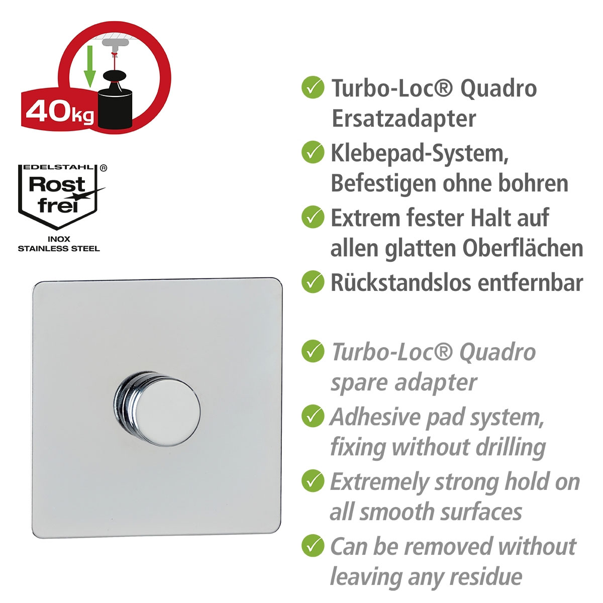 Wenko Edelstahl Adapter Uno Quadro 2er Set Befestigen ohne bohren Turbo-Loc Bild 3