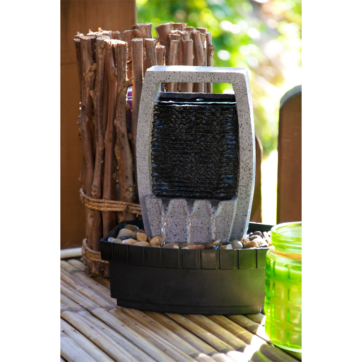 dobar Design-Zimmerbrunnen mit Ziersteinen 20,5 x 28 x 16,5 cm grau-schwarz Bild 5