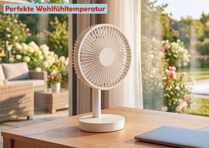 Tischventilator auf einem Schreibtisch