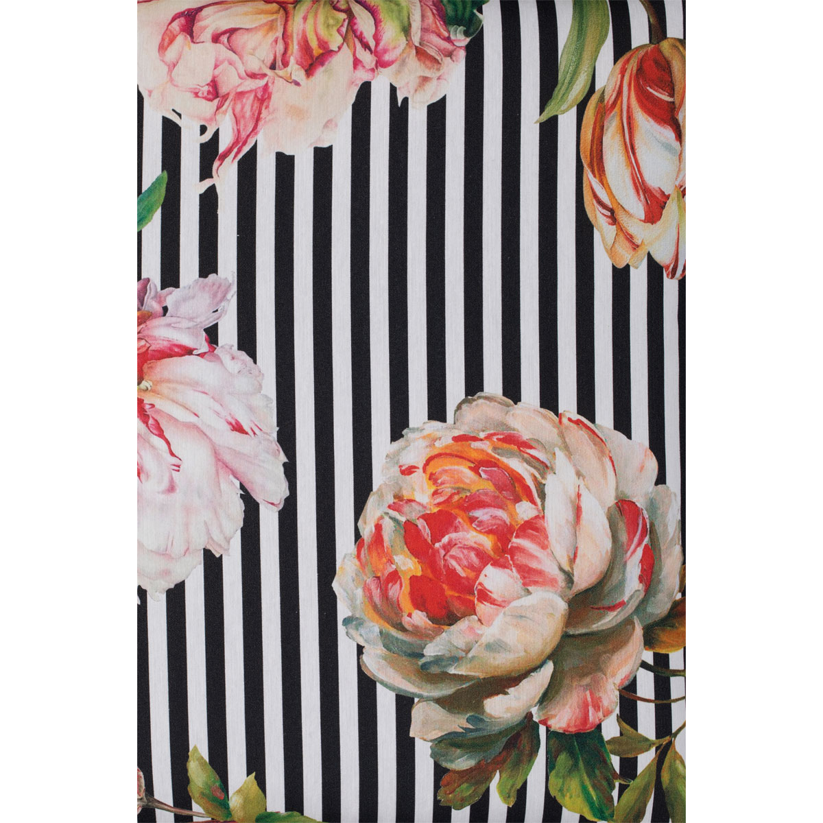 Liegen-Saumauflage Toronto BE129 rosé/pinke Pfingstrosen auf schwarz-weißen Streifen Bild 5