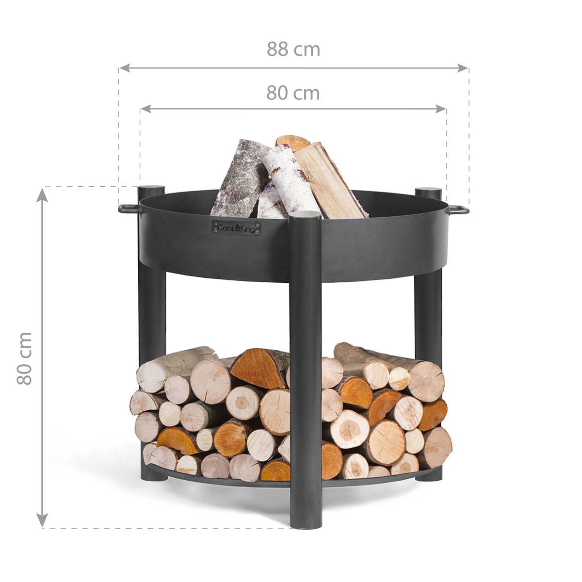 CookKing Feuerschale Montana 80 hoch inkl. Holzlager 88x80cm Schwarz Bild 4