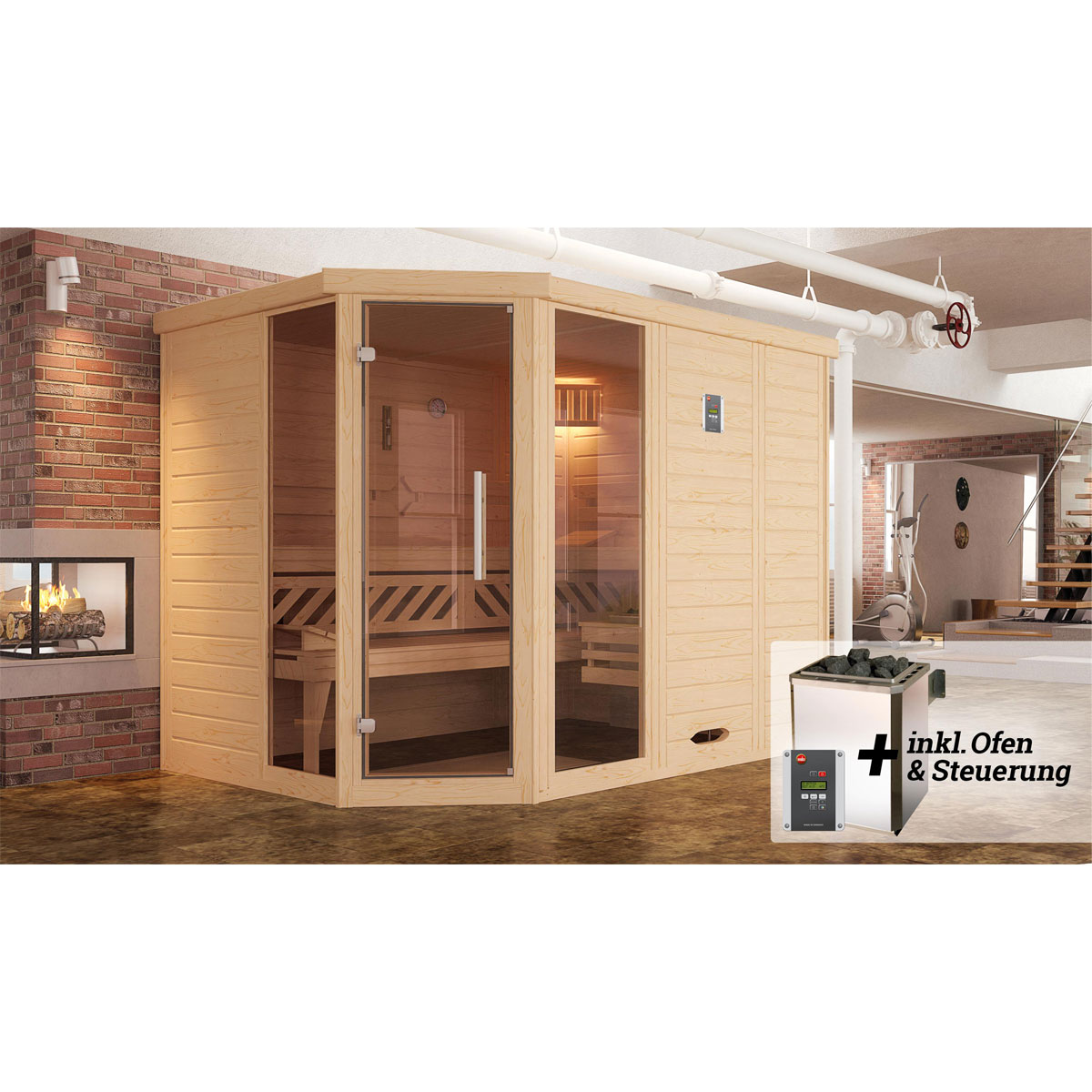 Weka  Premium Massivholz-Elementsauna Kemi Eck Größe 3 Sparset 7,5 kW OS Bild 2
