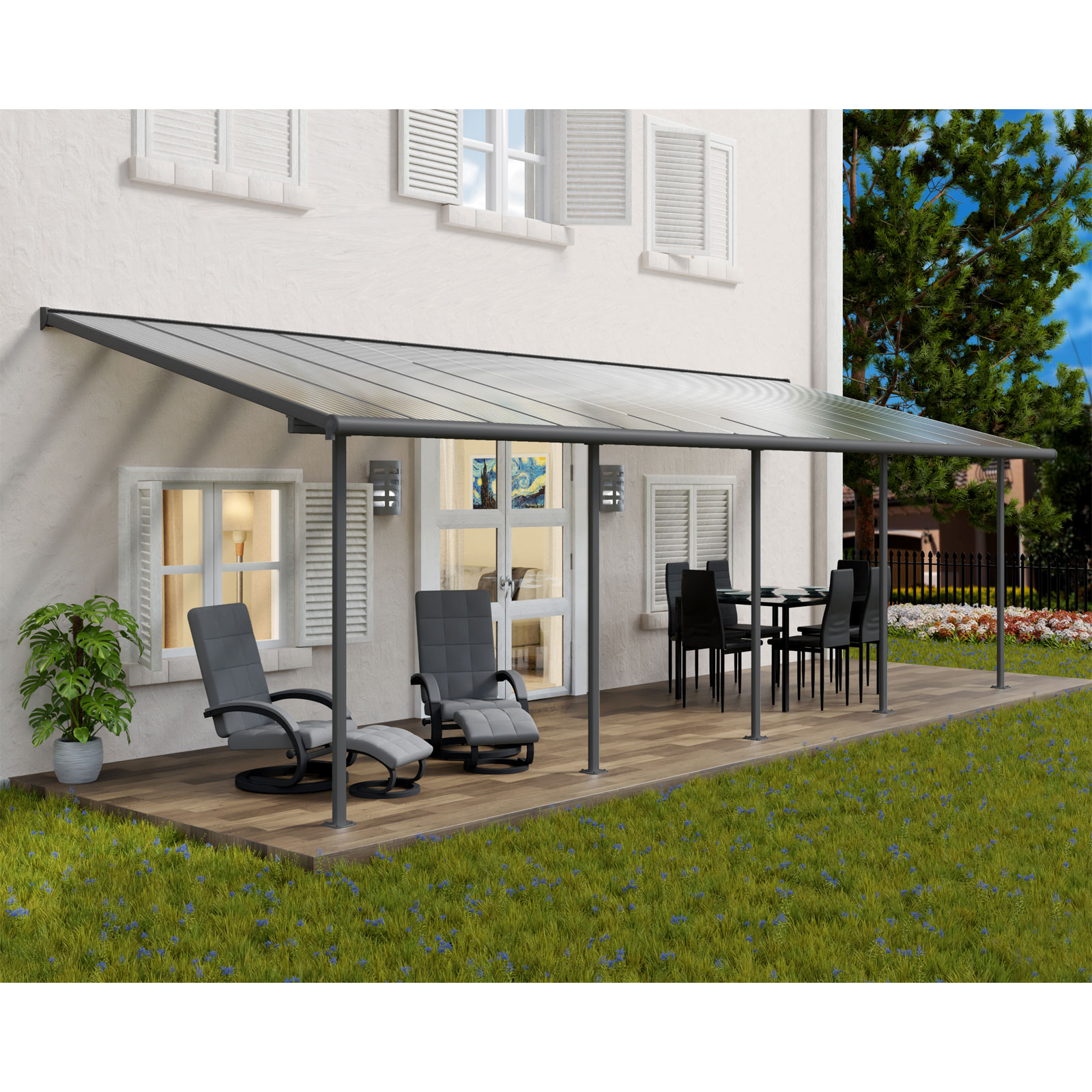 Palram Canopia Sierra Alu Terrassenüberdachung Polycarbonat 3x8,5 m grau