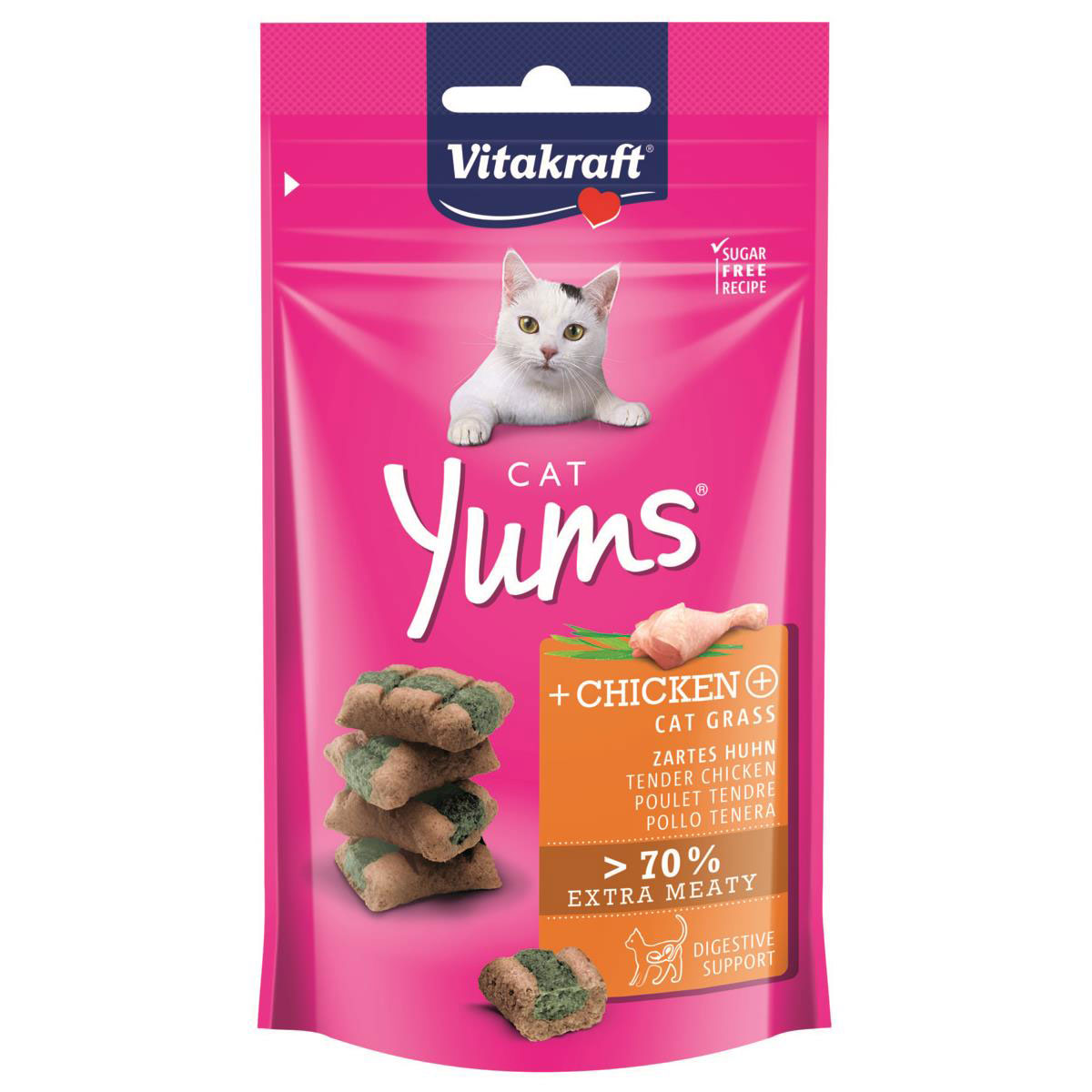 Vitakraft  Snack Yums Huhn Katzengras Inhalt 40 g im Beutel