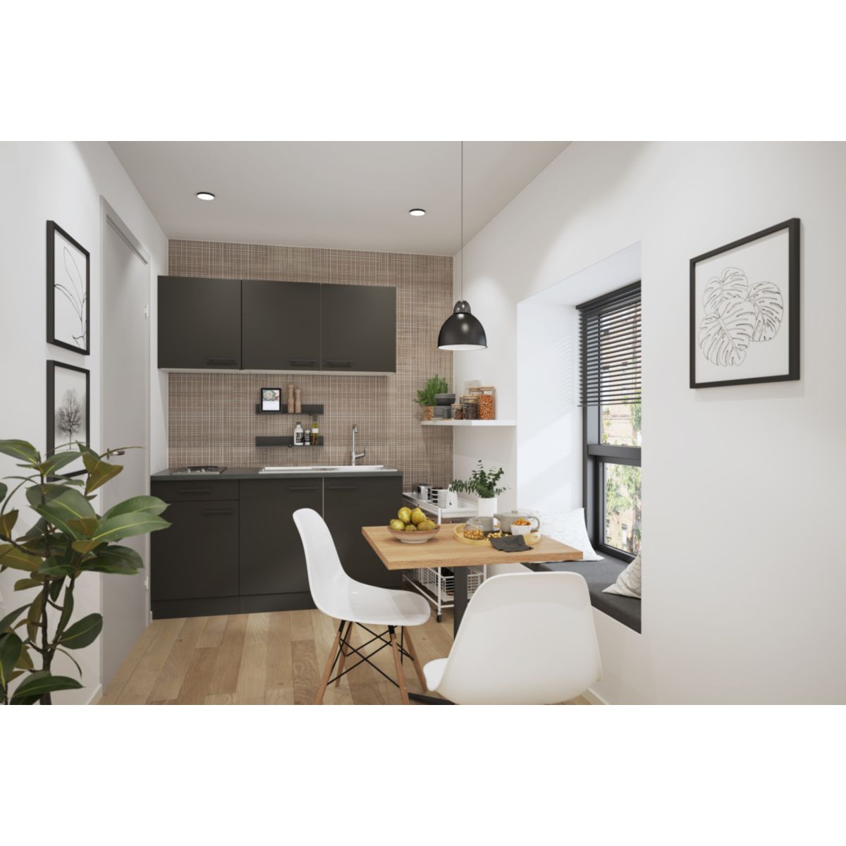 optifit Miniküche Madrid420 150 x 226,8 x 60 cm Anthrazit Matt Wildeiche Nachbildung Bild 3