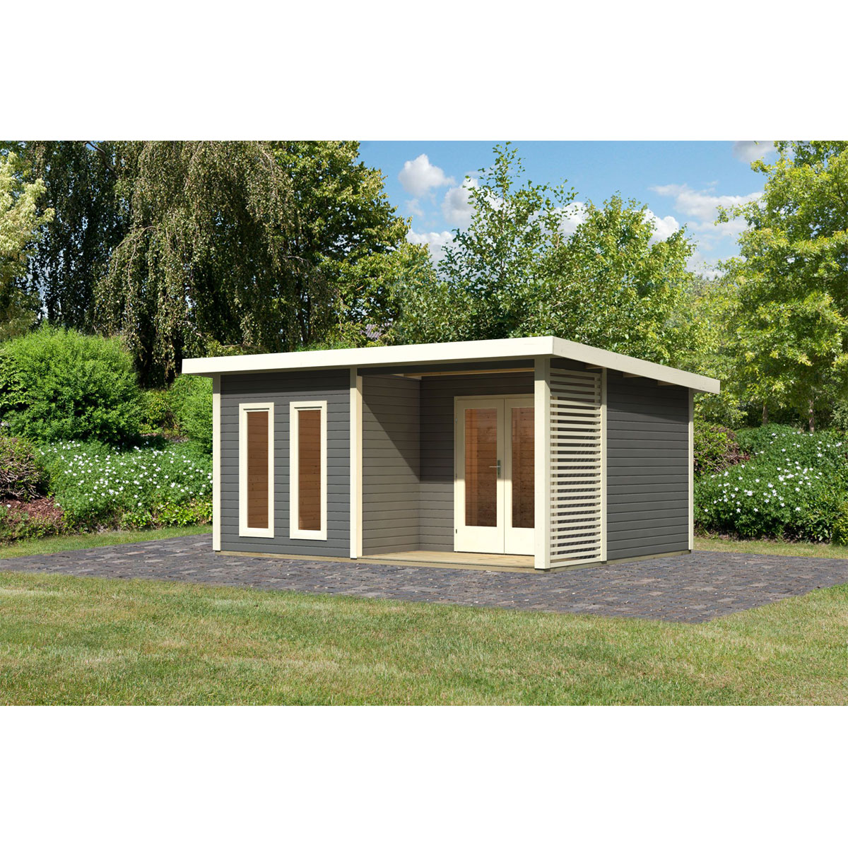 Karibu  Blockbohlenhaus Radeburg 5 terragrau Bild 1