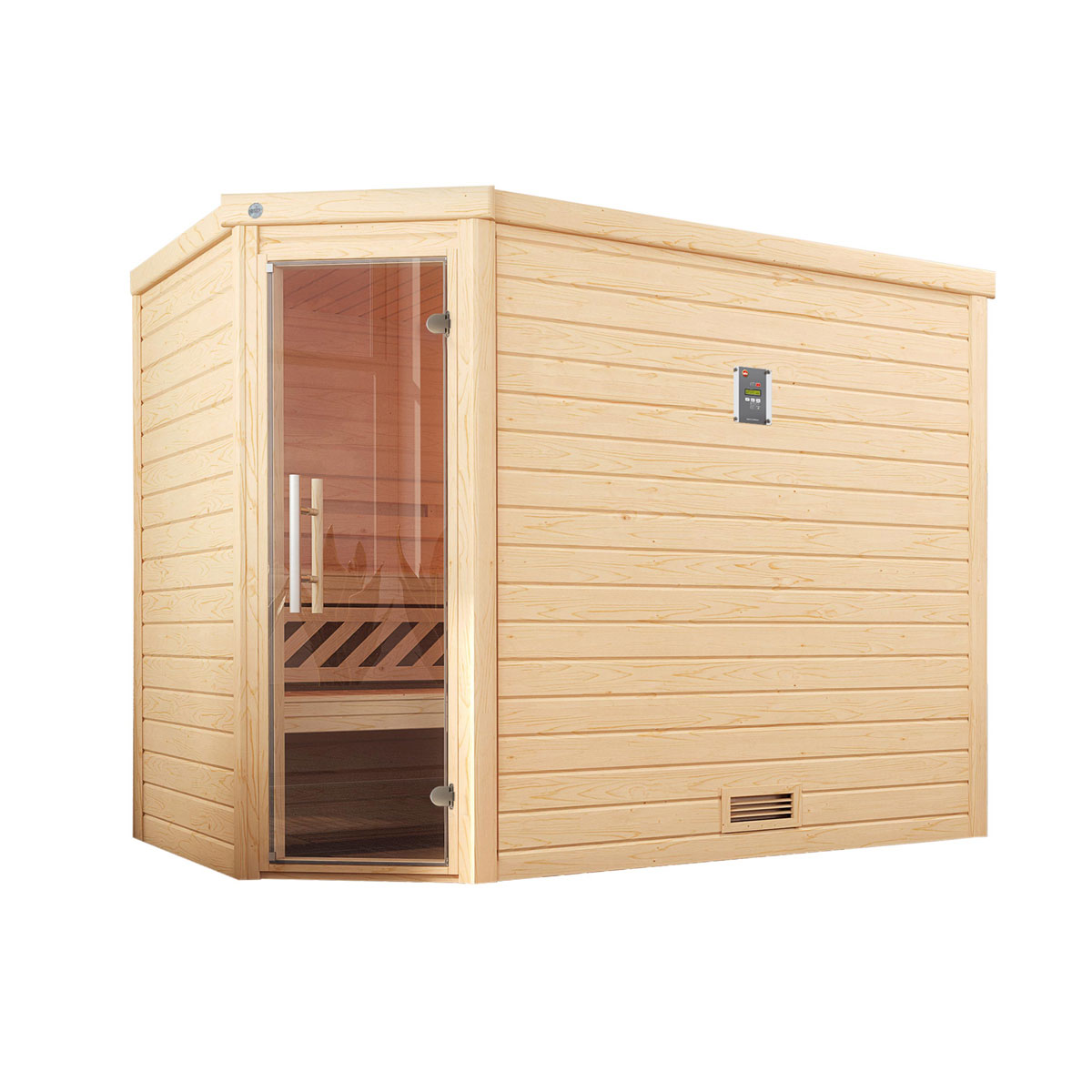 Weka  Premium Massivholz-Sauna Turku Größe 3 Sparset 7,5 kW Bio S Massivholztuer