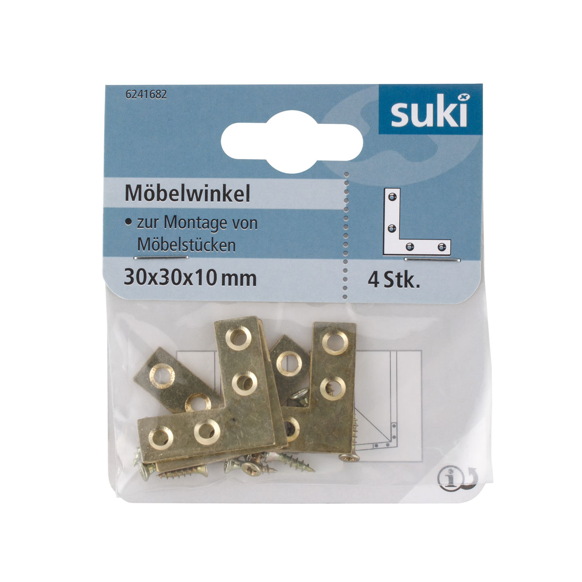 Suki Möbelwinkel vermessingt flach 1,5 mm 4 Stück