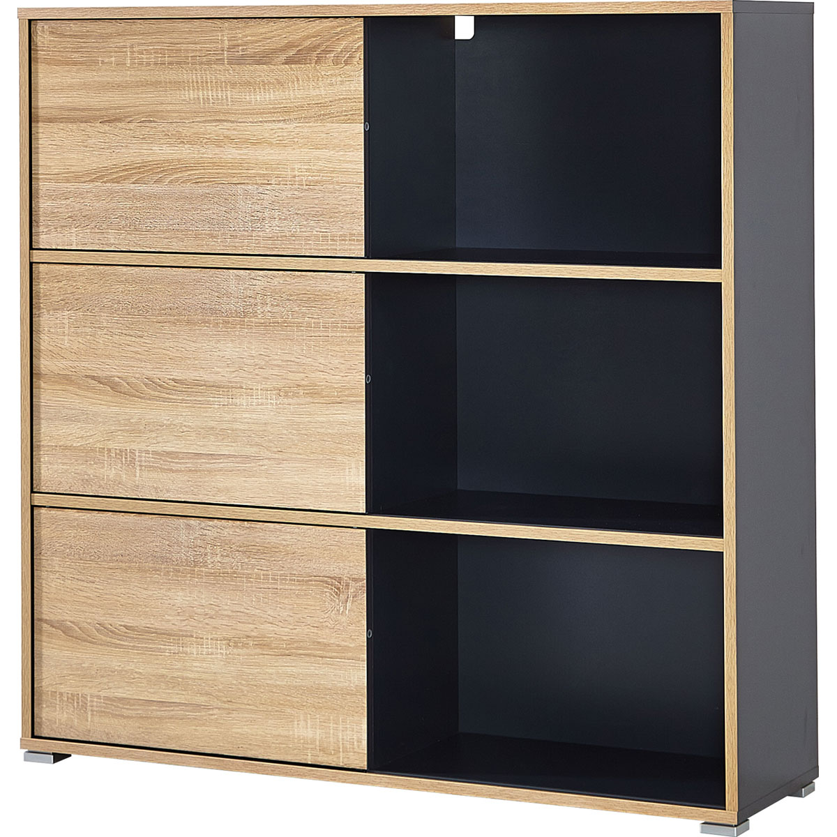 Schiebetürregal 120 x 119 x 35 cm weiß/Sonoma Eiche Bild 1