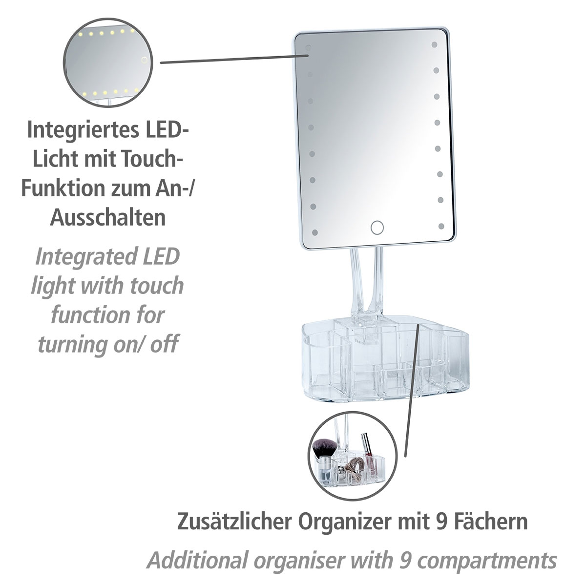 Wenko  LED-Standspiegel mit Organizer Trenno Leuchtspiegel Bild 2