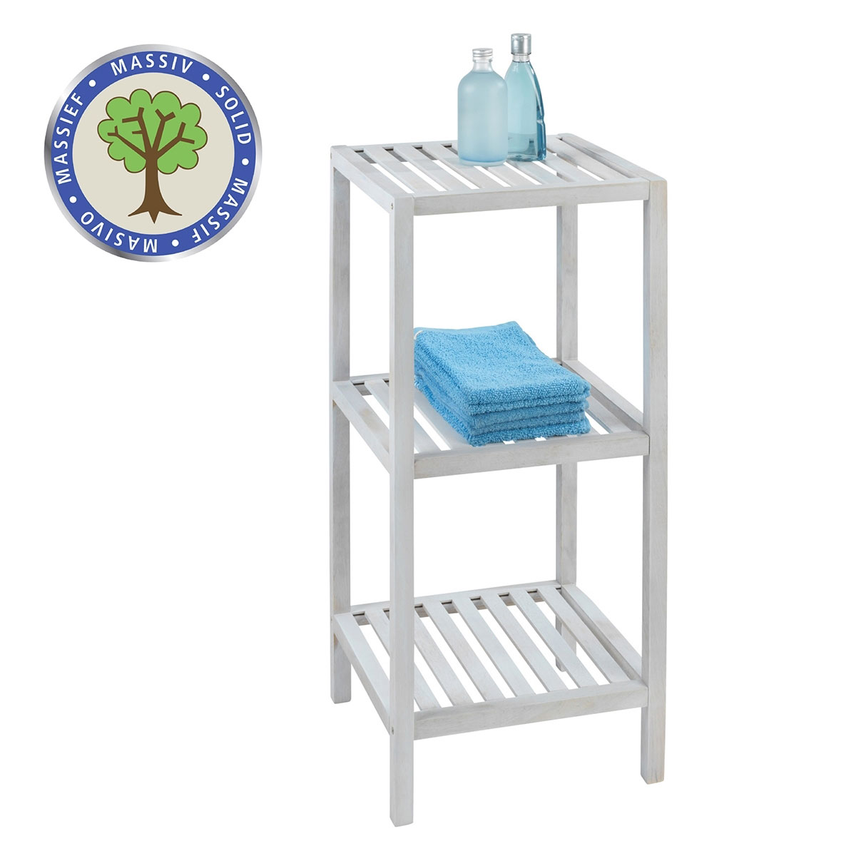 Wenko  Regal Norway mit 3 Böden Natur Weiß massives Walnussholz Bild 2