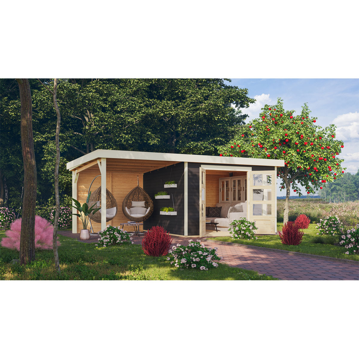 Karibu Gartenhaus Kerko 6 Set mit AD terragrau