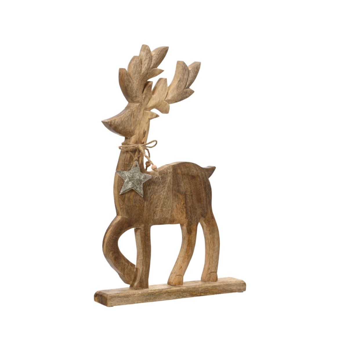 Decoris Holz-Rentierfigur 31 cm mit Aliuminim Stern