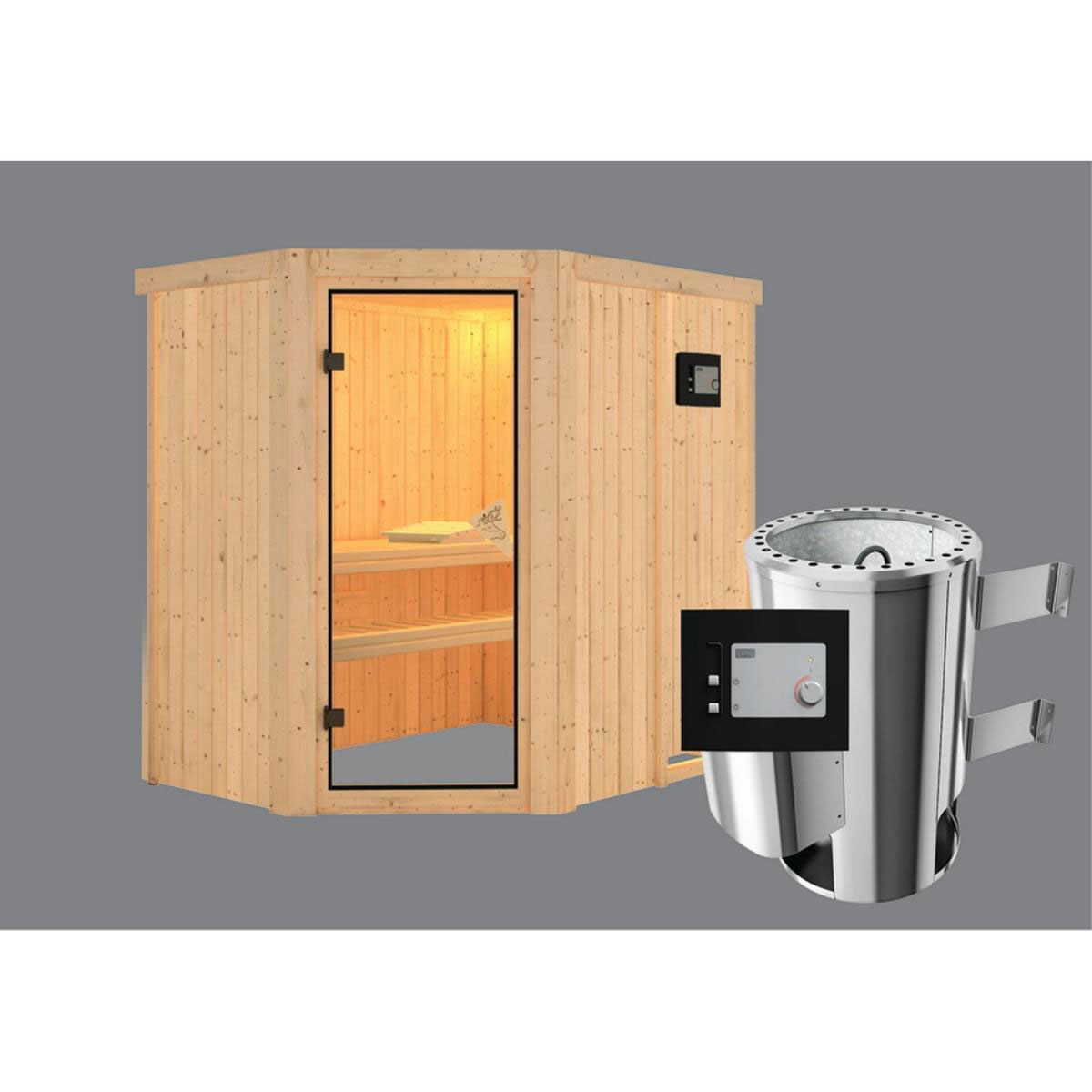 Karibu Systemsauna Saja 68 mm 3,6 kW Ofen externe Strg modern ohne Kranz Bild 2
