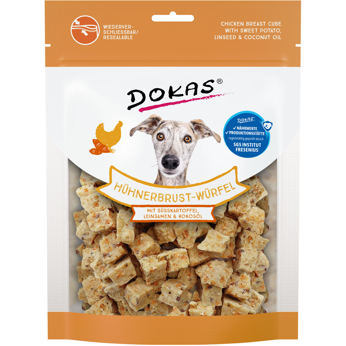Dokas  Snack Hühnerbrust-Würfel SüssKartoffel 150g