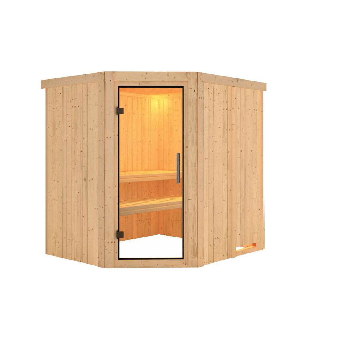 Karibu Sauna Siirin Eckeinstieg ohne Ofen kein Kranz Klarglas-Tür Bild 1