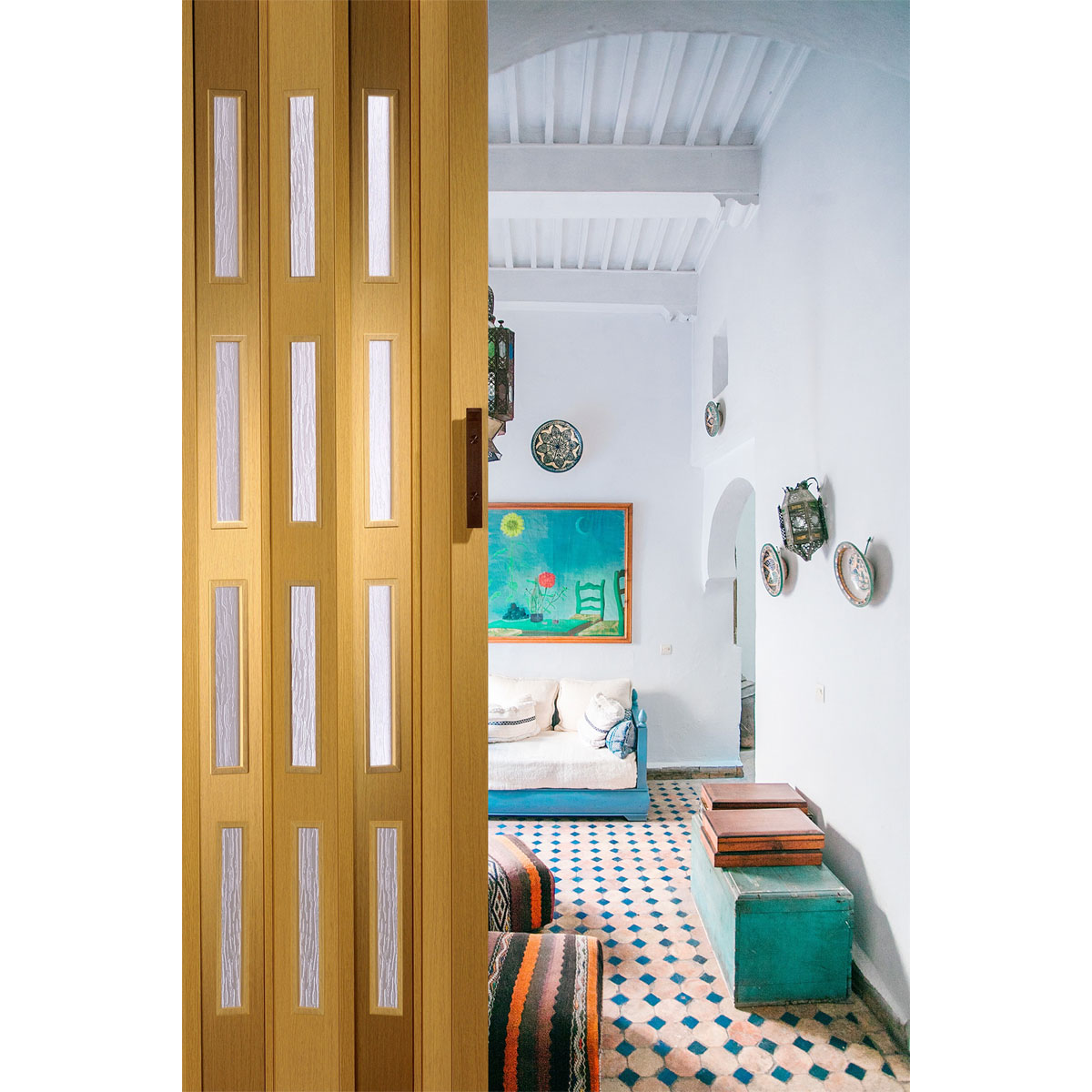 FORTE Kunststoff-Falttür Luciana B 88,5 x H 202 cm Eiche hell 4 Fenster Bild 5