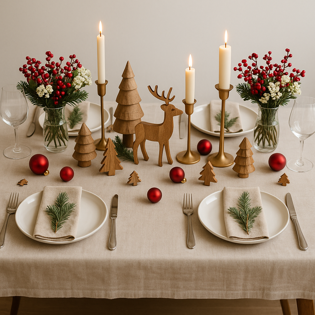 Weihnachtliche Tischdeko mit Holz