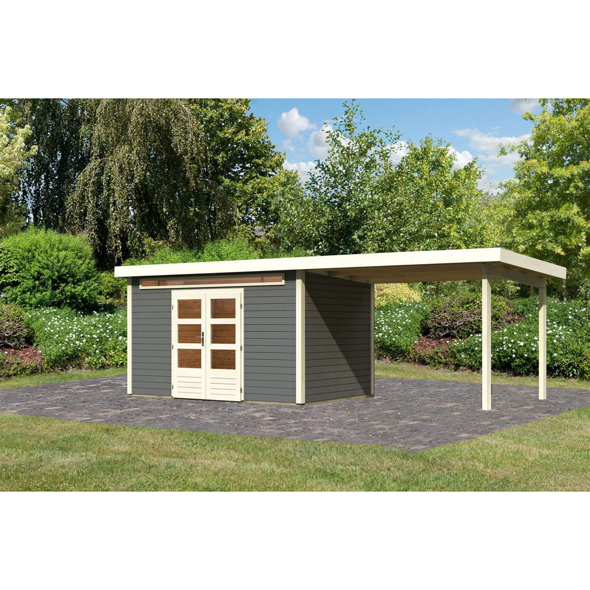 Karibu BBH Kandern 7 Set mit Anbaudach terragrau