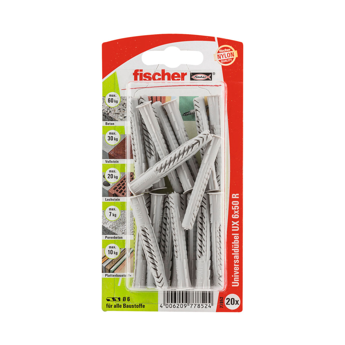 Fischer  Universaldübel UX 6 x 50 mm mit Rand 20 Stück