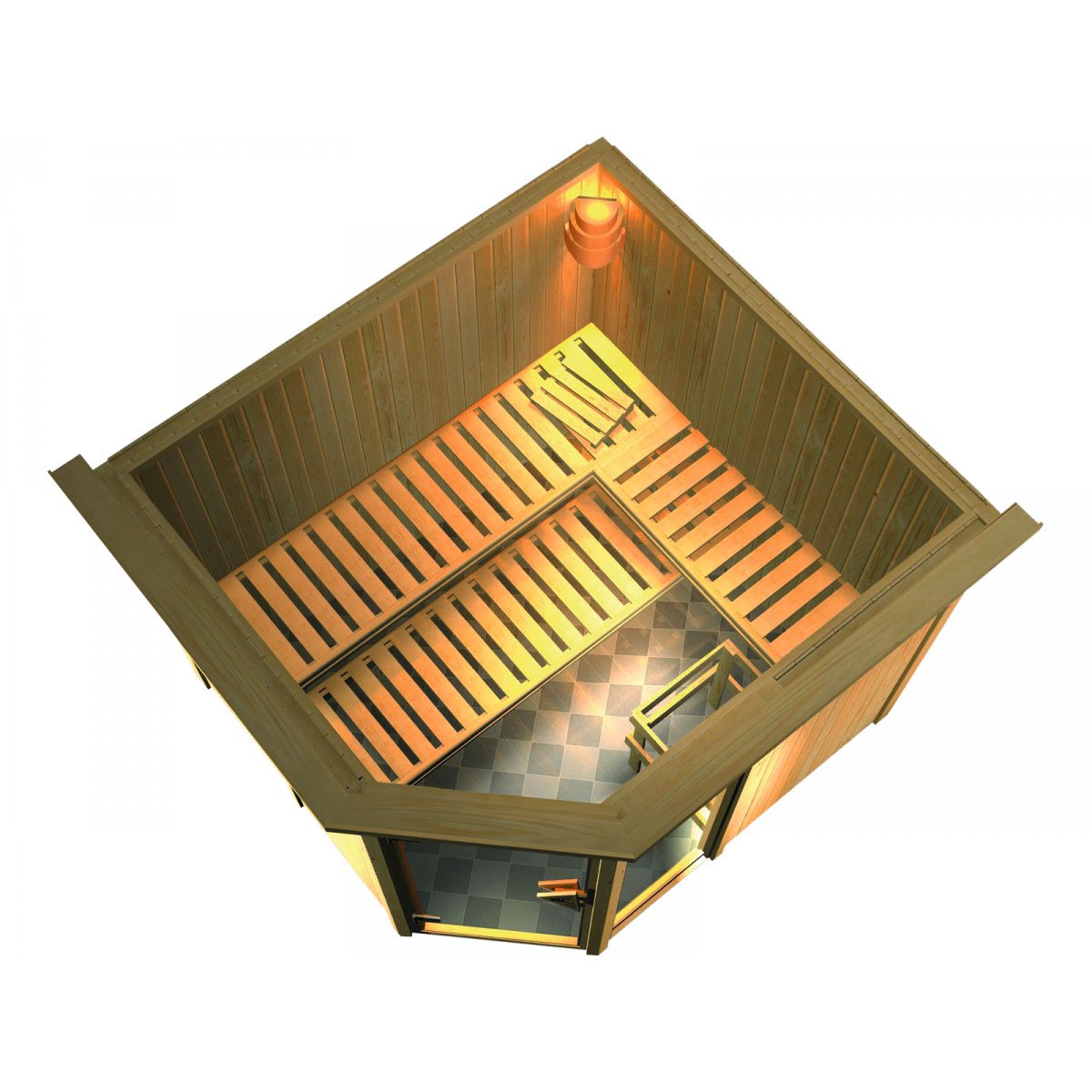 Karibu Systemsauna Fiona 3 68 mm 9 kW Ofen Bio externe Strg mit Dachkranz Bild 2