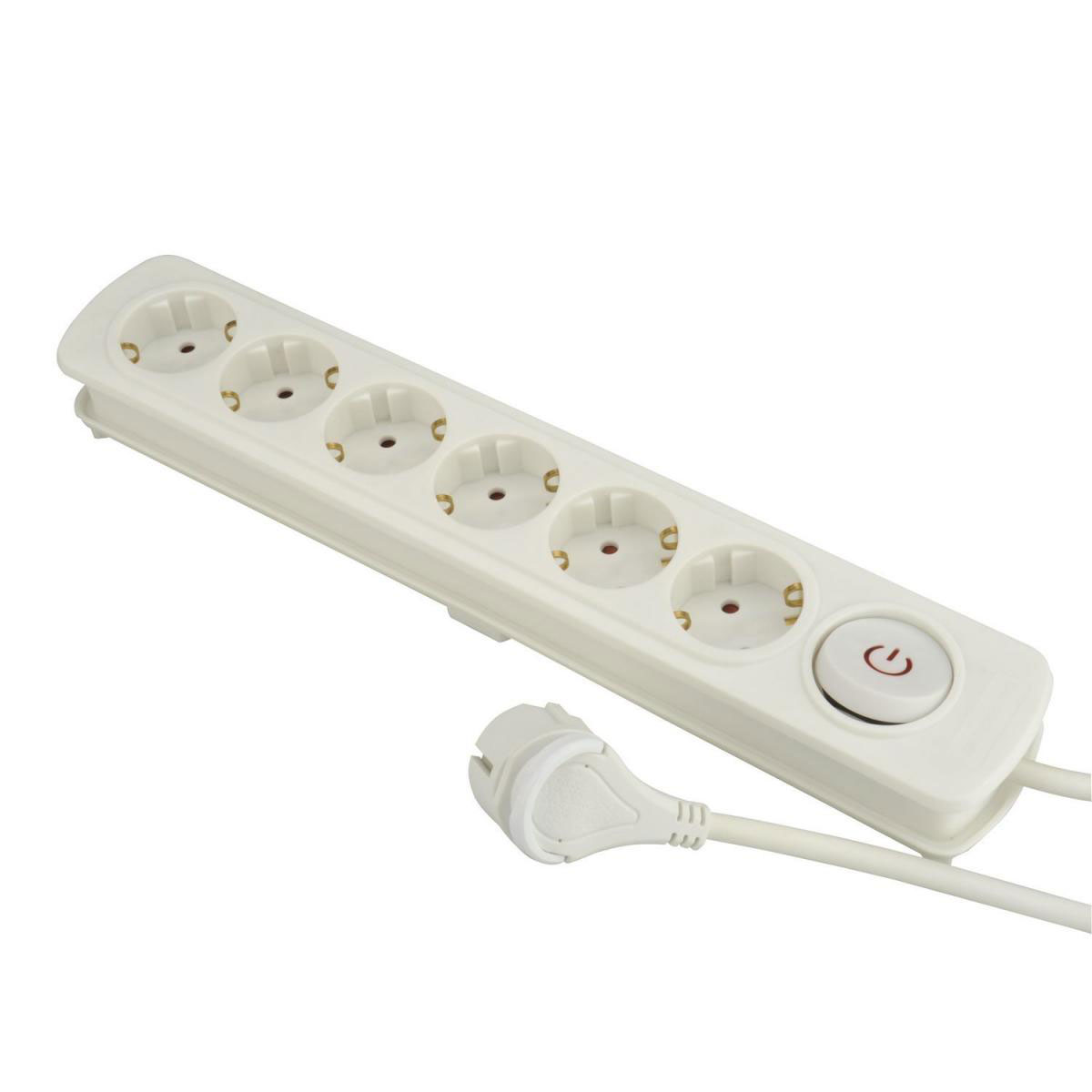Steckdosenleiste 1,4 m 6-fach mit Schalter und Flachstecker anschraubbar weiß