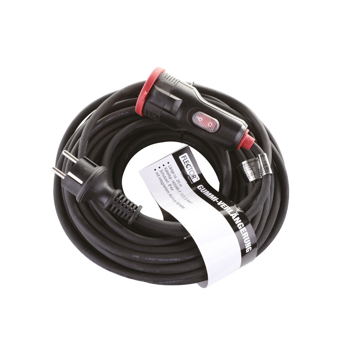 Flector Technik Verlängerungskabel mit Schalter 20m außen schwarz