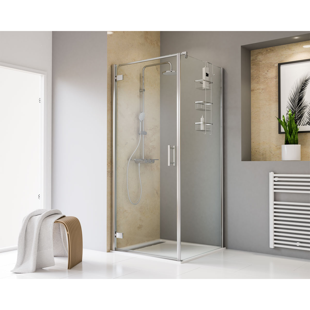 Schulte Drehtür pendelbar mit Seitenwand Toura 80 x 80 x 200 cm chrom Anschlag links