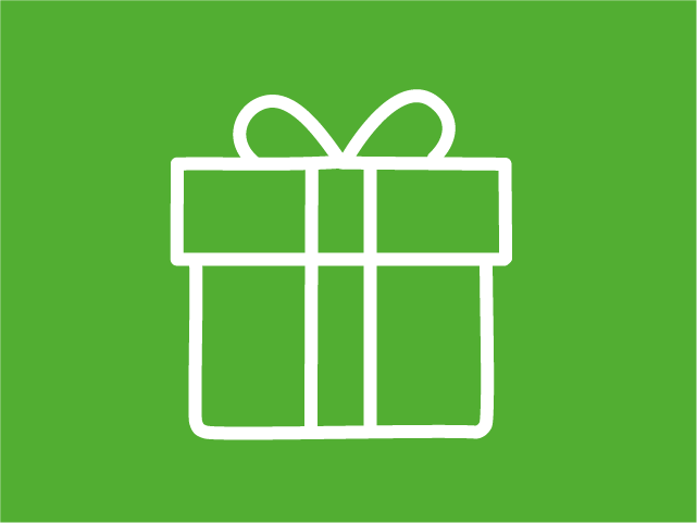 Symbol eines Geschenks mit Schleife auf grünem Hintergrund.