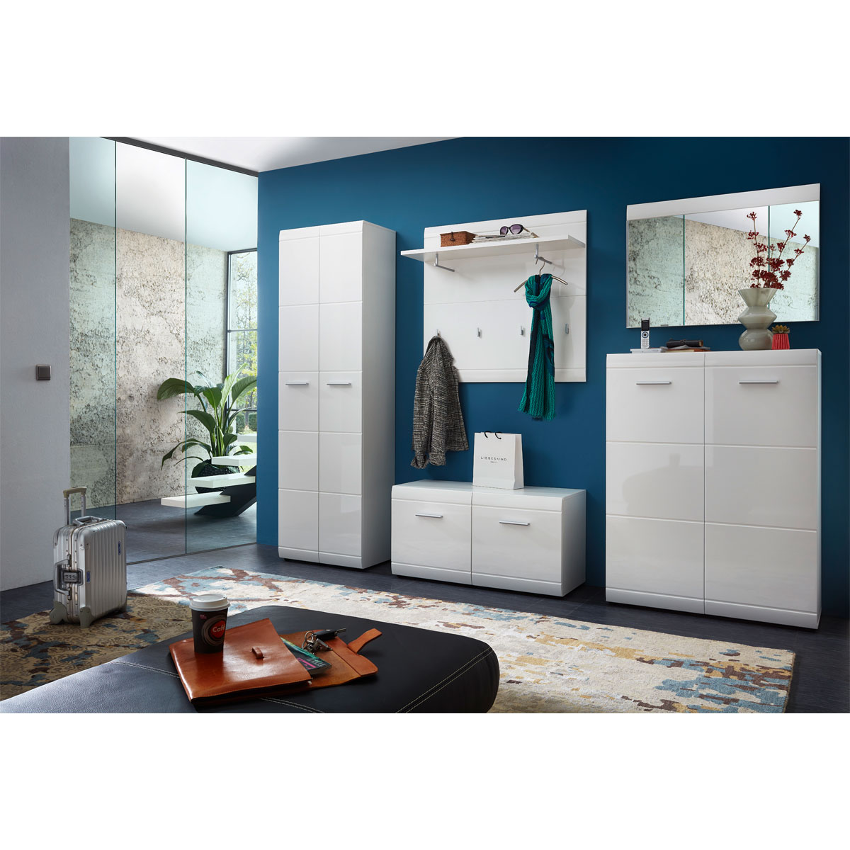 Garderobenschrank Adison Fronten in Hochglanz mit Rillenfräsung 59 x 197 x 37 cm weiß Bild 4