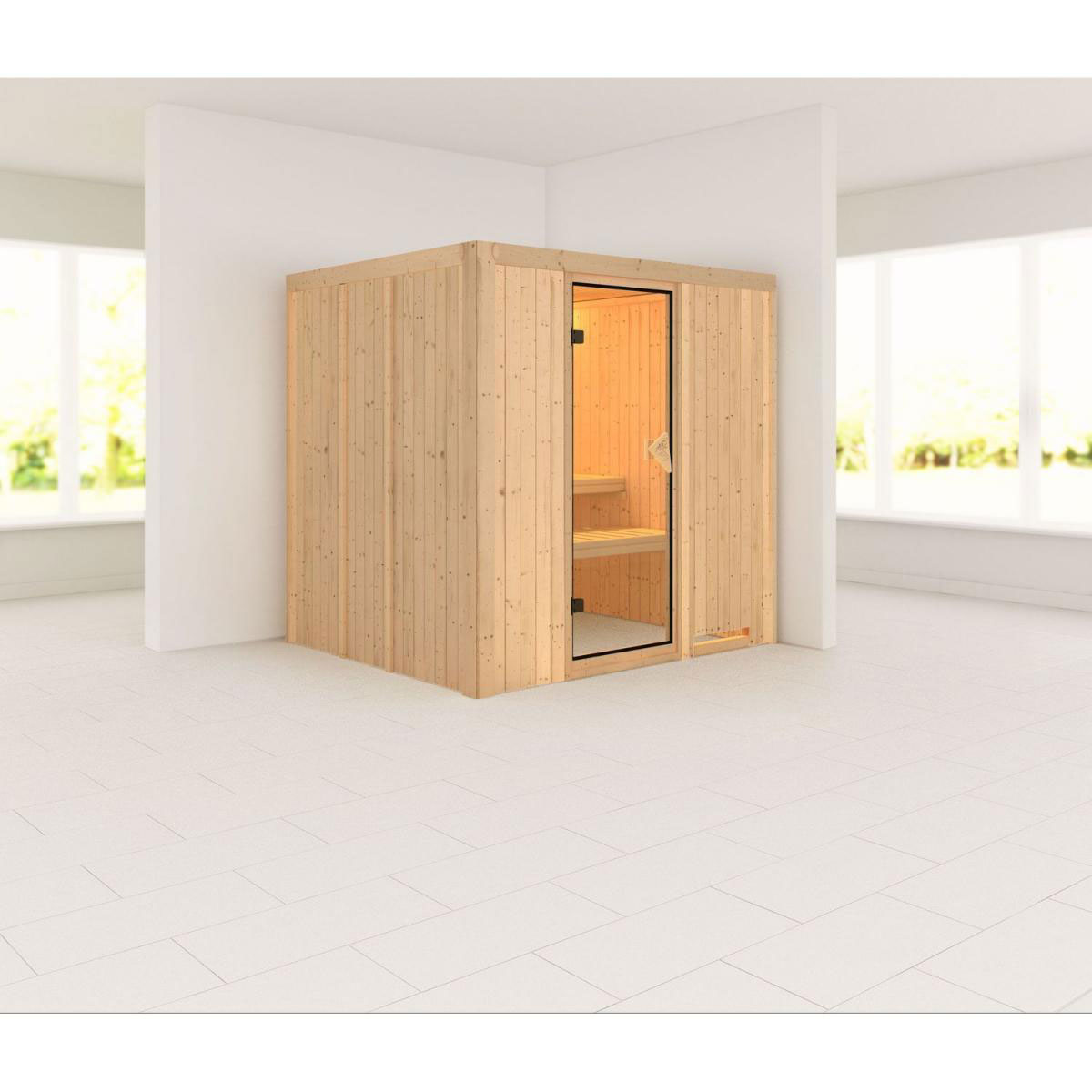 Karibu Systemsauna Daria 68 mm ohne Ofen ohne Dachkranz Bild 1