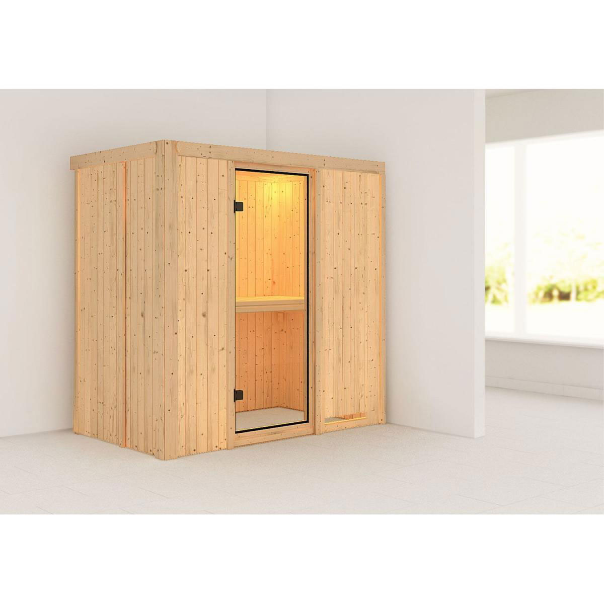 Karibu Sauna Variado Fronteinstieg ohne Ofen kein Kranz Klarglas-Tür Bild 4