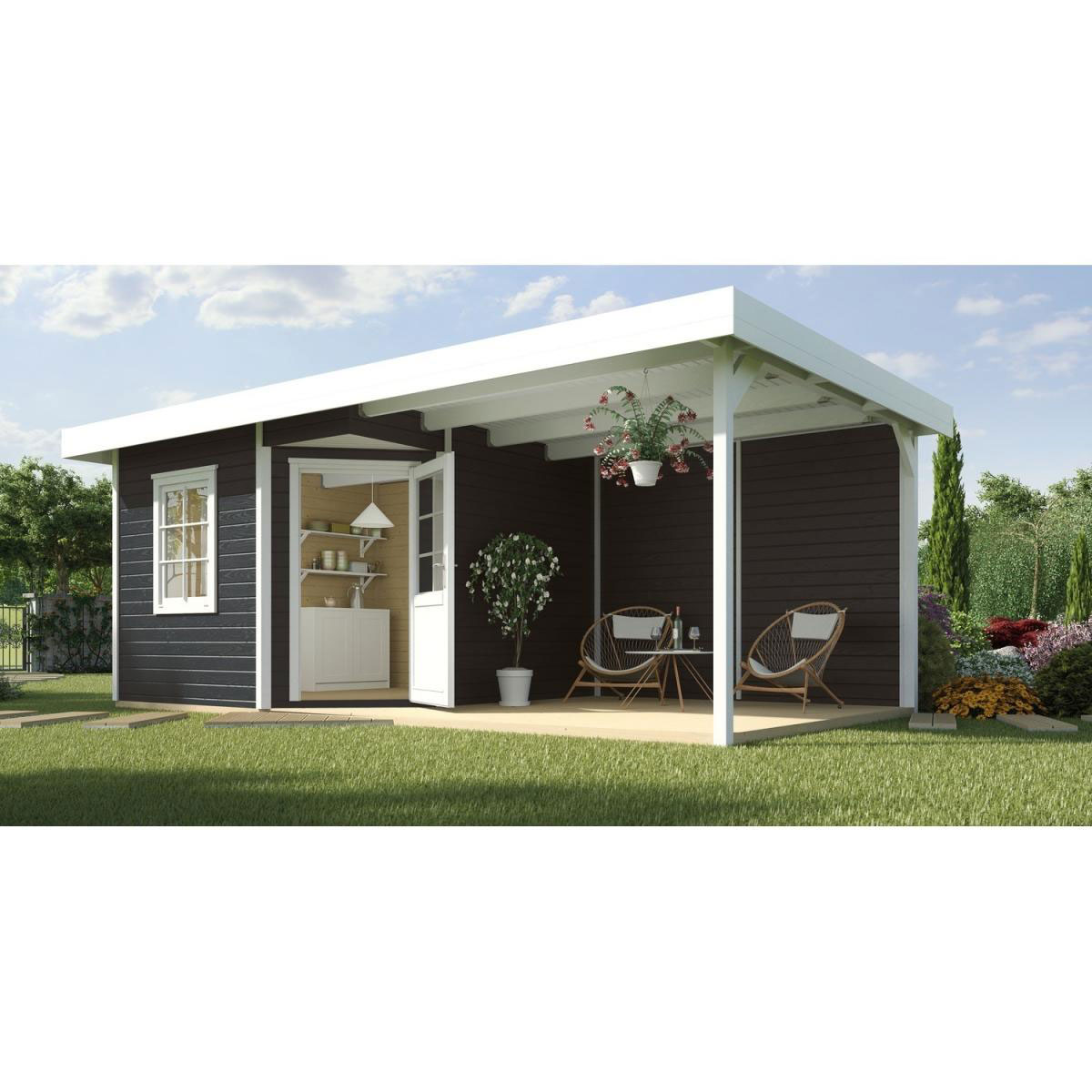 Weka Designhaus 213 B mit Anbau 300 cm 5-Eck 646 x 338 x 237 cm schwarz Bild 1