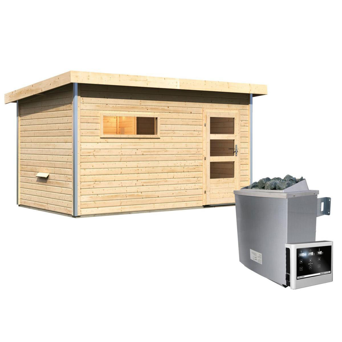 Karibu Saunahaus Skrollan 3 38 mm 9 kW Ofen externe Strg moderne Tür Bild 1