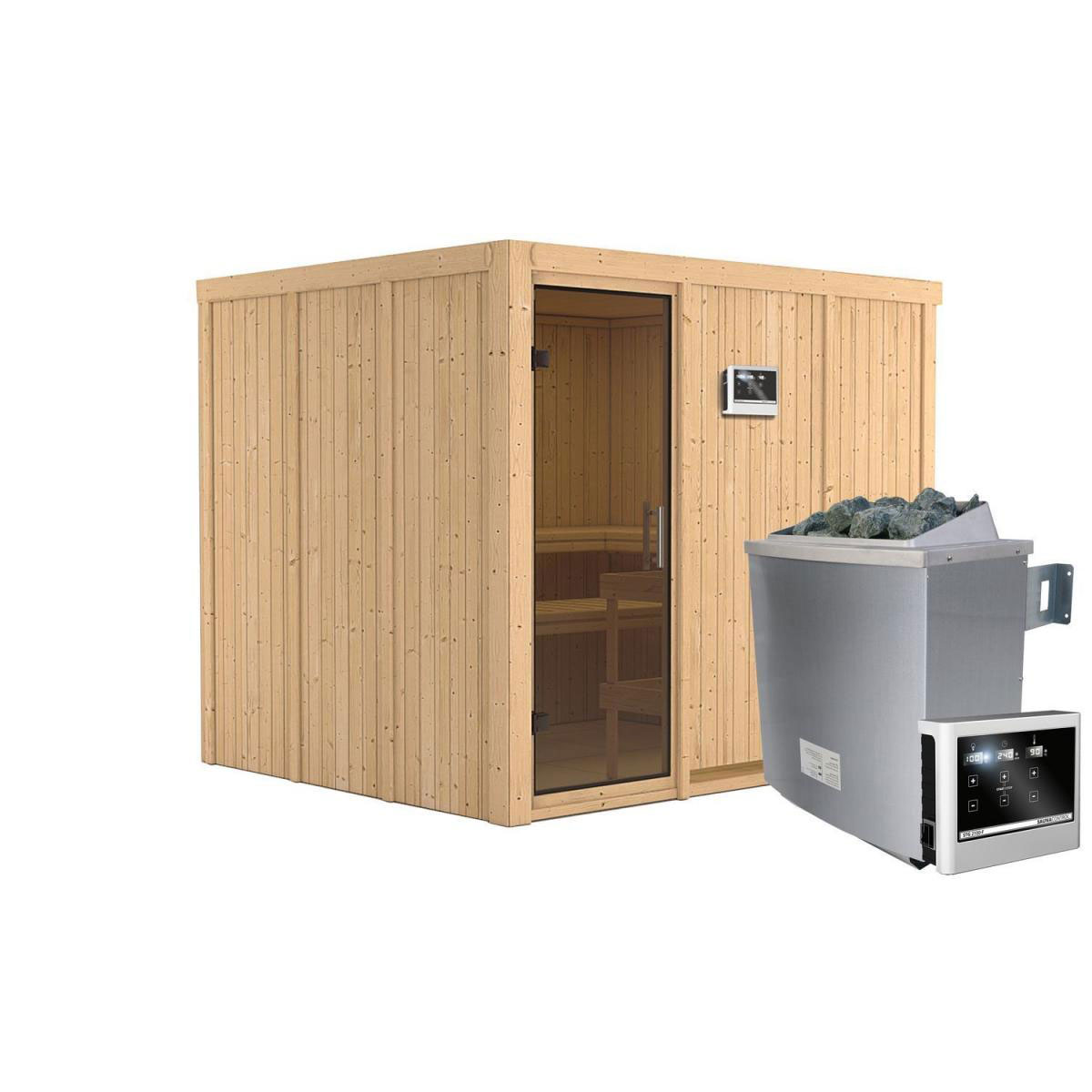 Karibu Gobin Fronteinstieg 9 kW Ofen externe Strg modern ohne Kranz graphitfarbene Tür Bild 2