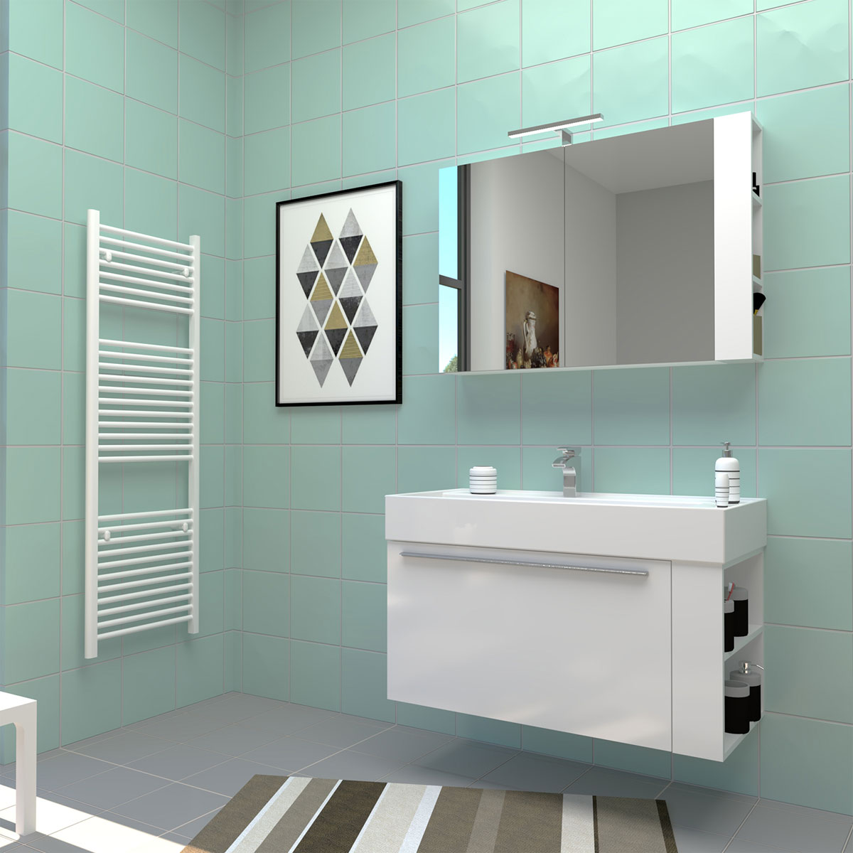 Progetto Idea Stella Badmöbel DOMUS 100 weiß mit Spiegelschrank und Lampe Bild 2